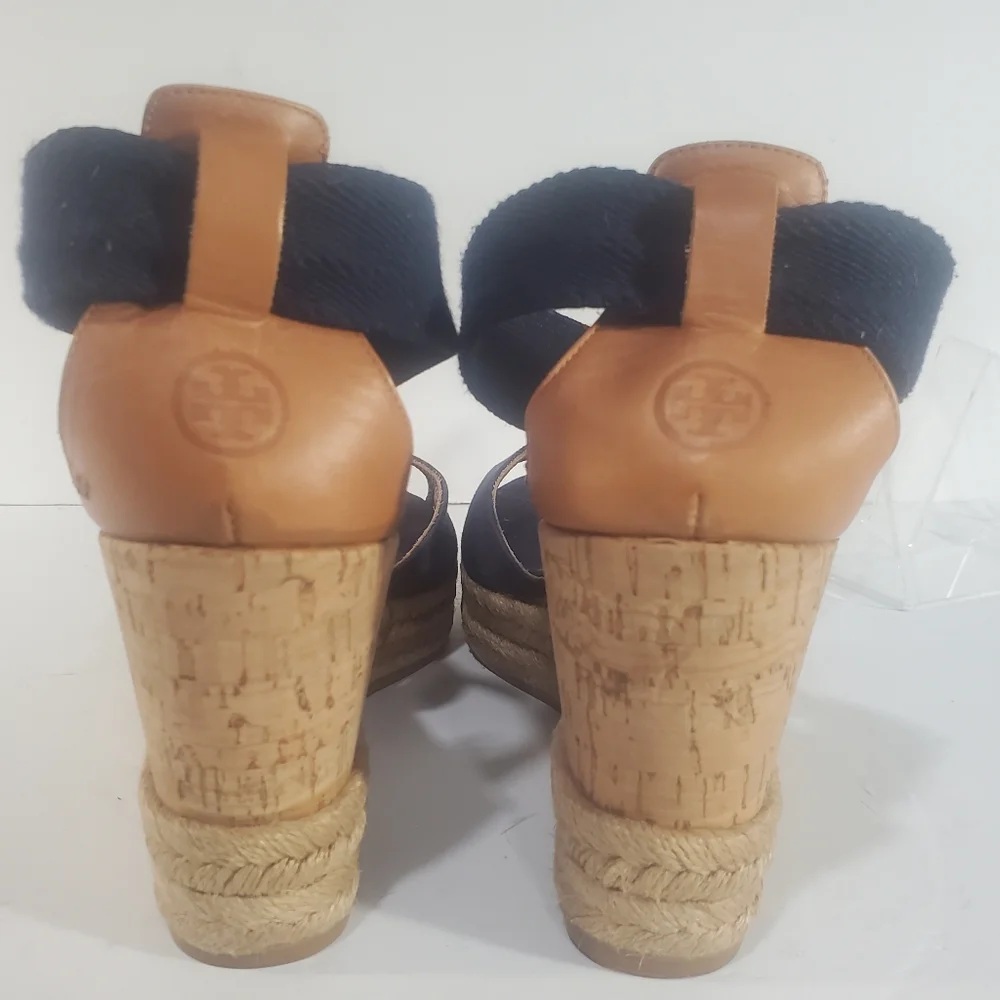 Tory Burch Blue Espadrille Platform Wedges Easy On Size 9